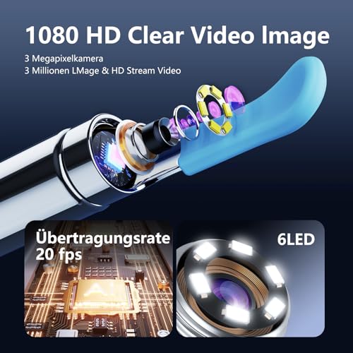 Ohrenschmalz Entferner Otoskop, 1080P HD WiFi Ohrenreiniger Kamera, 3.5mm Ohr Kamera mit 6 LEDs, IP67 Wasserdicht Ohrenspiegel, 360°-Weitwinkel Otoskop Kamera für Erwachsene,Kinder,iOS,iPad,Android
