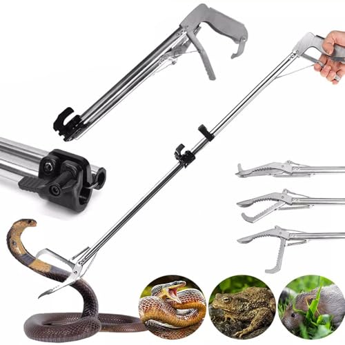 KANCOKIT 52“ Snake Tongs Collapsible Grabber, Professional Reptile Snake Catcher Wide Jaw Handling Tool, Stainless Steel Snake Hook
