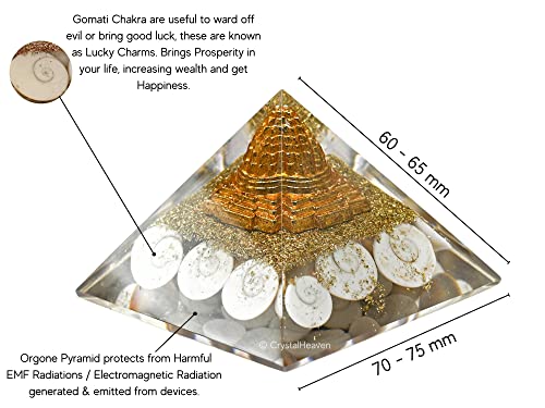 Image of Crystal Heaven Gomti Chakra Pyramid With Shree Yantra-Orgone Crystal Pyramid For Positive Energy,Vastu,Reiki And Chakra Healing