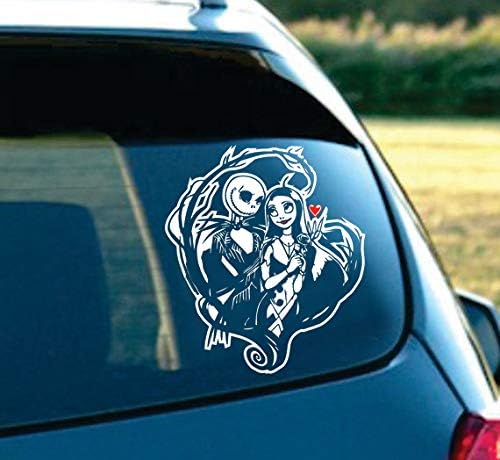 Jack and Sally Skellington in Love Nightmare Before Christmas car Truck Laptop MAC Vinyl Decal Sticker 7" White/Red