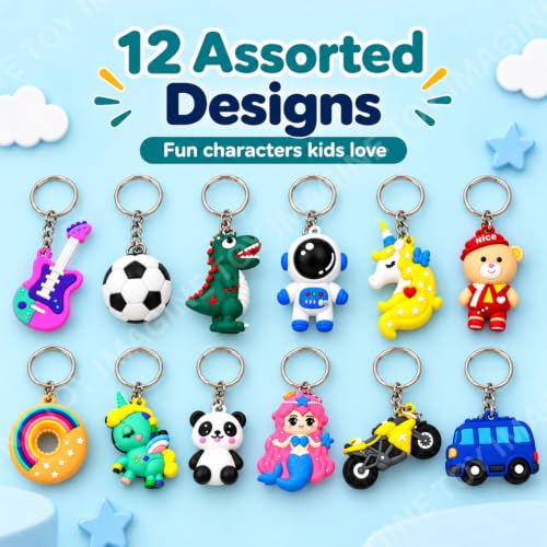 Image of Toy Imagine Rubber Cartoon Keychains for Kids (Pack of 12) Cute 3D Silicone Key Rings for Boys & Girls, Birthday Return Gifts Key Rings for Car, Bike, Backpack & House Keys Assorted