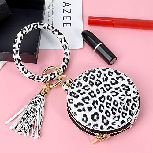 Doormoon Keychain Bracelet, Cow Print Car Accessories Tassel Key Chain Wristlet Ring Circle Bangle (Makeup Bag-Cow Print) #TOP4