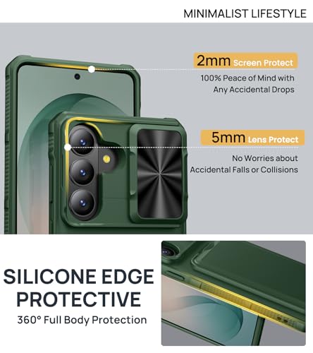 Image of SSLOTSCASE for Samsung Galaxy S26+ Plus Case with Credit Card Holder & Stand & Slide Lens Cover & Kickstand, Multi-Functional Wallet Sturdy Protective Phone Case Cover for Samsung S26+ Plus, Green