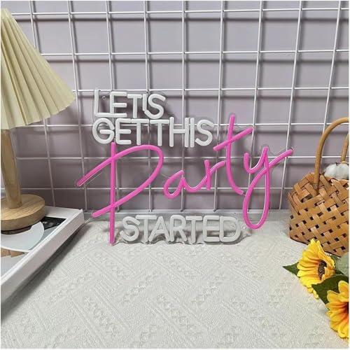 Néon Let's Get This Party Started variable pour déco murale de fête 35x48cm