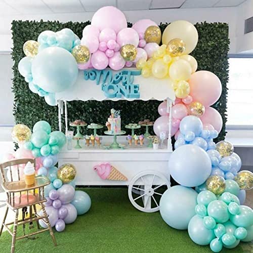 Vanjehou Pastel Balloons Garland Arch Kit, 117 pcs Rainbow Macaron Balloons in 5  10  18  Pastel Party Balloons and Gold Confetti Balloons for Kids Birthday Wedding Bride Shower Baby Shower Unicorn Mermaid Party Decorations