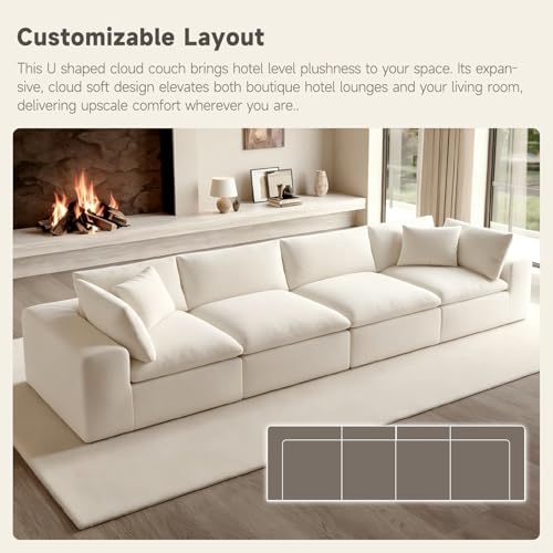 Image of 130 inch Modern Boneless Cloud Couch, No Assembly Required, White