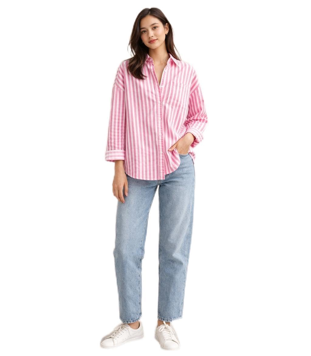 Womens Striped Oversized fit poplin Shirts-image-2
