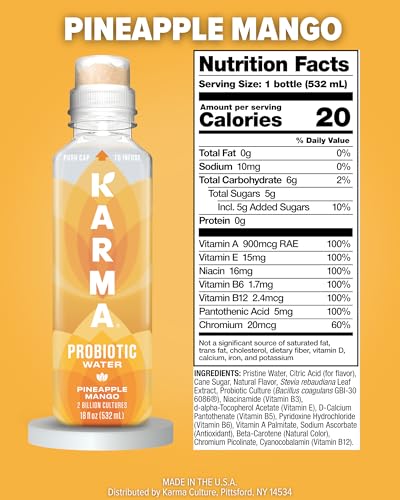 Image of Karma Probiotic Water - 12 Pack, Pineapple Mango Drink - Immune & Gut Health Support