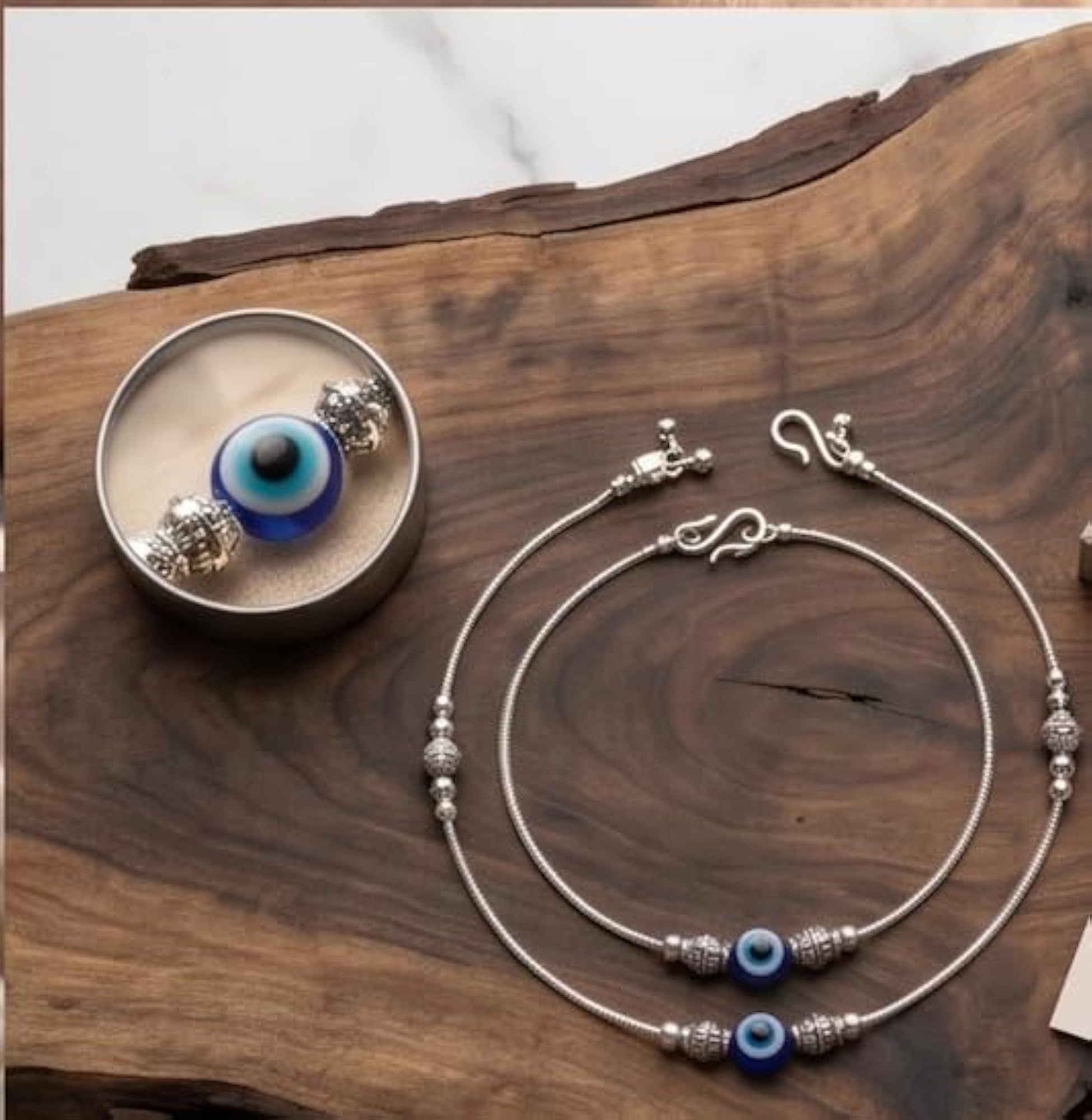 Gorgeous Evil Eye Silver Anklet for Women & Girls, Adjustable