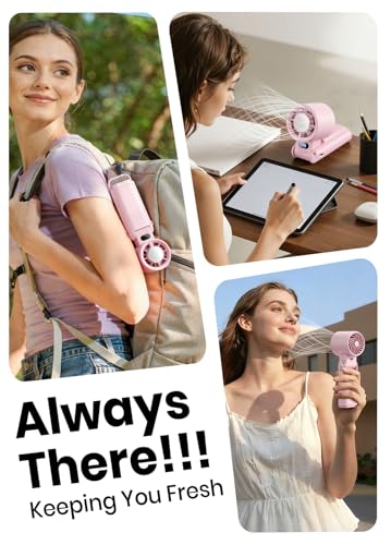 Image of Portable Handheld Turbo Fan, 1-199 Speed Adjustable with LED Display, High-Power Motor, Rechargeable Battery, 4 IN 1 Pocket Design Mini Fans for Indoor /Outdoor /Travel /Work, Pink