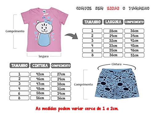 Kit Pijama Infantil Feminino 2 Peças 100% Algodão Cor:Sortido;Tamanho:6
