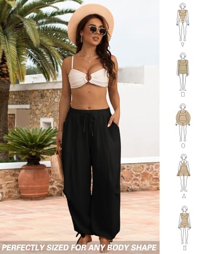Women Linen Harem Pants Summer Drawstring Casual Lounge Baggy Pant Beach Travel Vacation Trousers with Pockets3