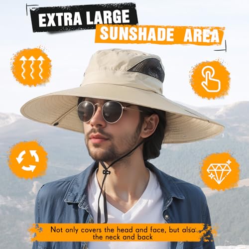 Image of Shyyween 3 Pcs Oversize XXL Sun Hats for Men Big Head Large Wide Brim Hats UPF 50+ Sun Protection Outdoor Fishing Gardening