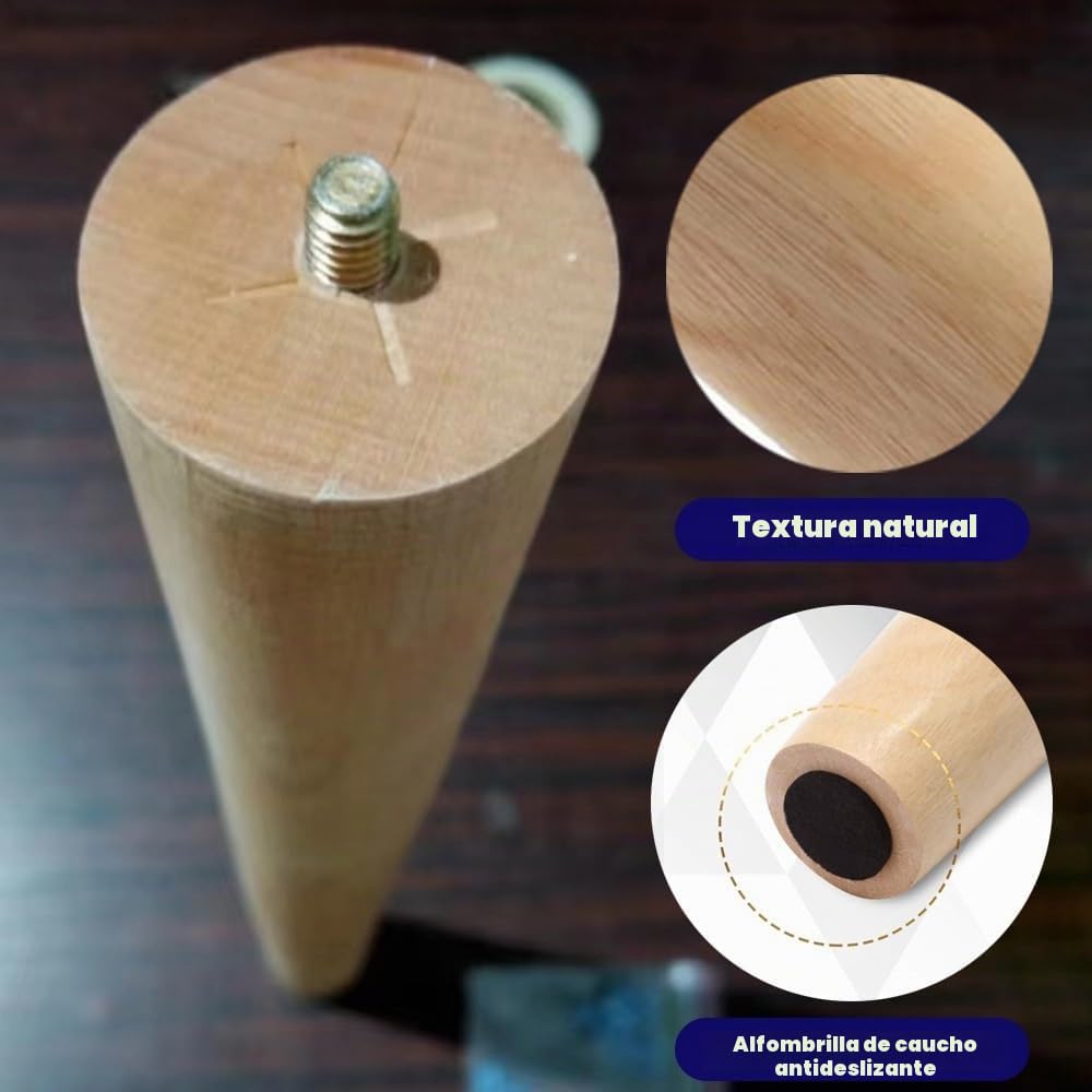 Juego De 4 Patas De Muebles De Madera 20 40 60cm Patas para Mesa De Centro Cónicas, Patas De Repuesto Inclinado para Somier Sillas Sofás Gabinetes(60cm/24in)