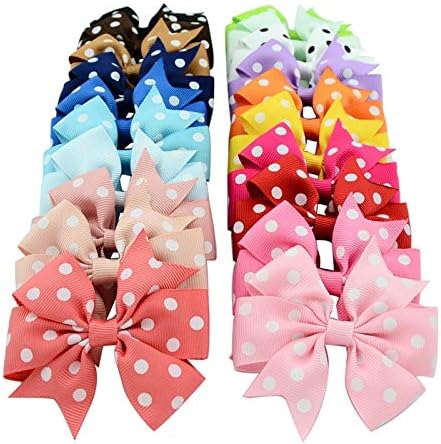 Online Monk Original - 5 Piece Set - Boutique Baby Girls Colorful POLKA-DOTS Grosgrain Ribbon 3" Hair Bows with Alligator Clips - (All Different Colors) - Pack of 5 Pcs of 3 Inch Bows