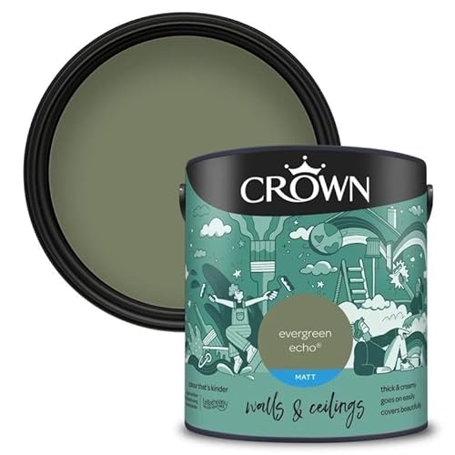 Crown Retail Matt Emulsion Evergreen Echo 2.5litre, Walls and Ceilings