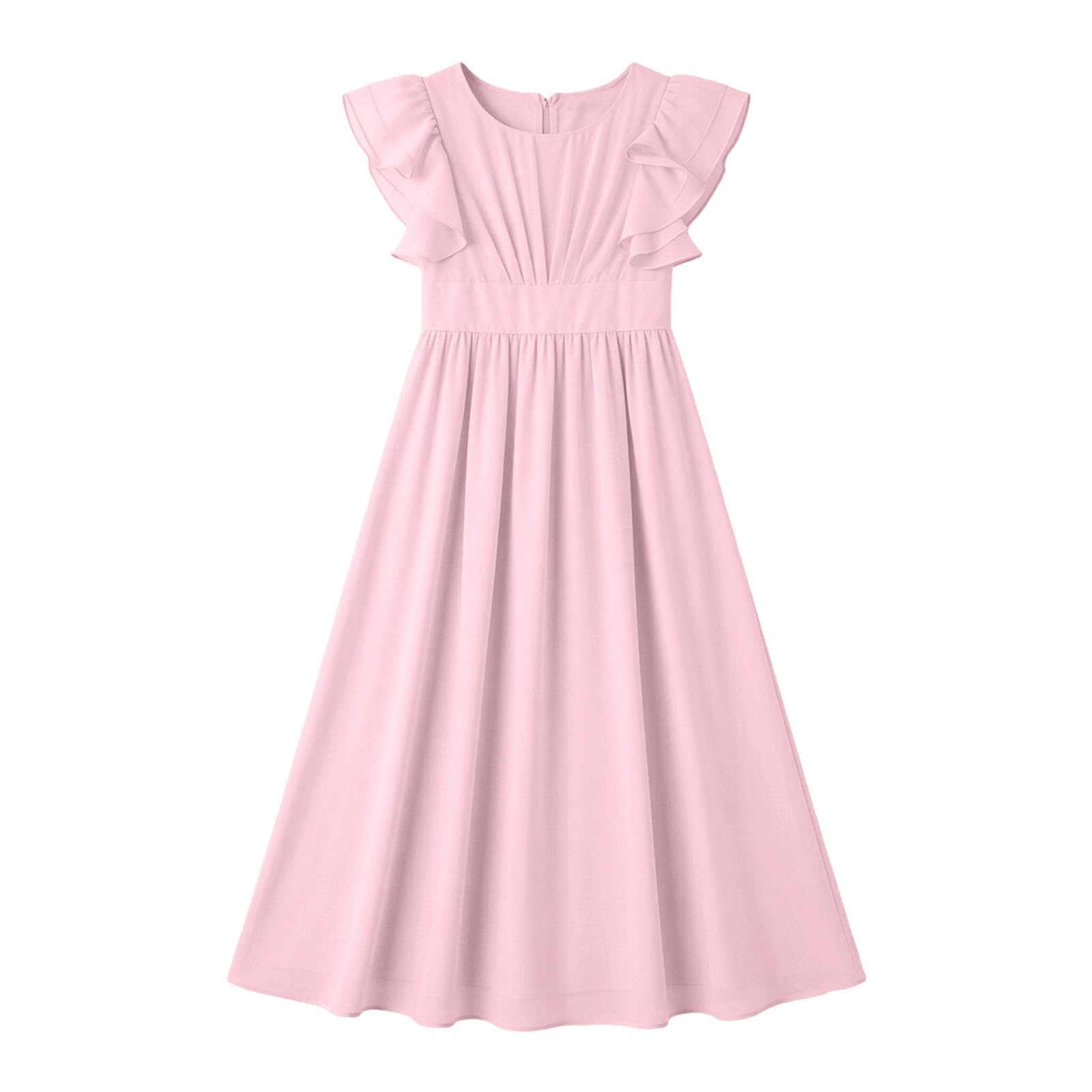 Ärmellos Rüschen Prinzessin Kleid Mädchen A-Linie Blumenmädchenkleid Elegant Plissiertes Kleider Mode Festlich Hochzeitskleid Mit Einfarbig Kommunionkleid Sommer Plisseekleid