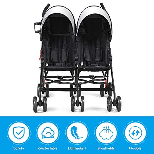 Honey Joy Double Stroller, Compact Lightweight Stroller Side By Side, Adjustable Canopy, Cup Holder & Storage Bag, Travel Stroller For Airplane, Foldable Twin Umbrella Stroller For Infant And Toddler #TOP4