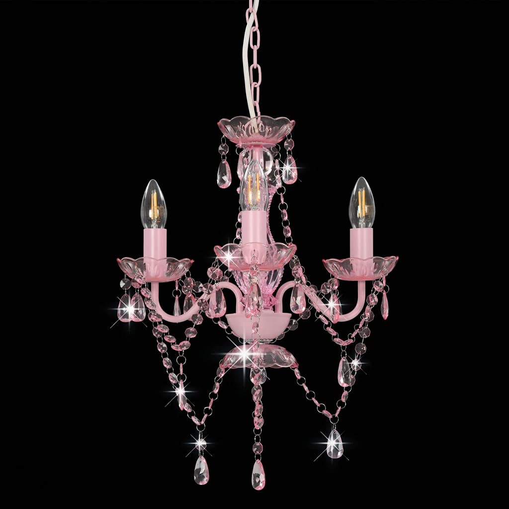Generisch Kronleuchter mit Perlen Rosa Rund 3×E14,Heim Garten,Beleuchtung,Lampen-281598