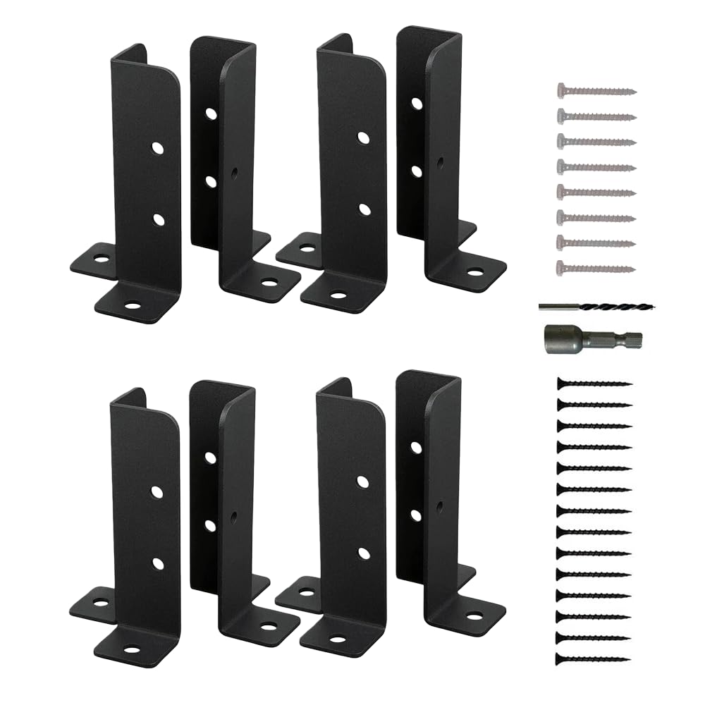 Crozgan Black 8Pcs Deck Post Anchor Base Brackets Wood Fence Pergola Post Base Brackets Fit 1.5X1.5, 2X2, 2X4, 4X4 Adjustable Suitable For Deck Railing Mailbox Support
