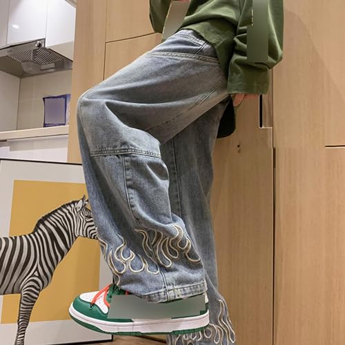 Men's Relaxed-Fit Vintage Hip Hop Jean Y2K Wide Leg Skater Jeans Casual Stylish Loose Lightweight Denim Pant3