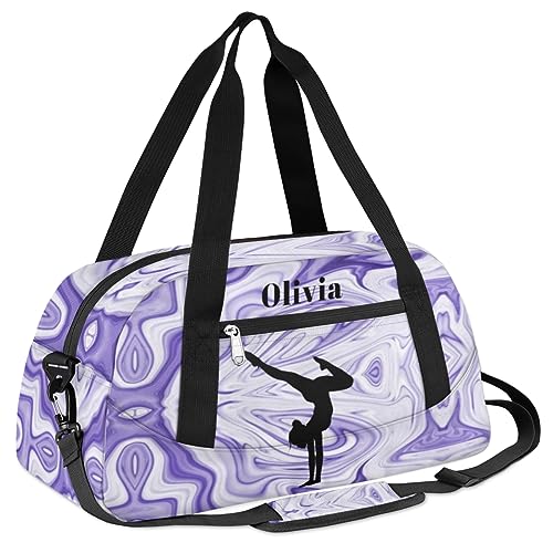 Custom Kids Duffel Overnight Bag Personalized Dance Bag Travel Duffel Bag for Girls Boys Customized Kids Gifts- Girls Gymnastics in Purple2