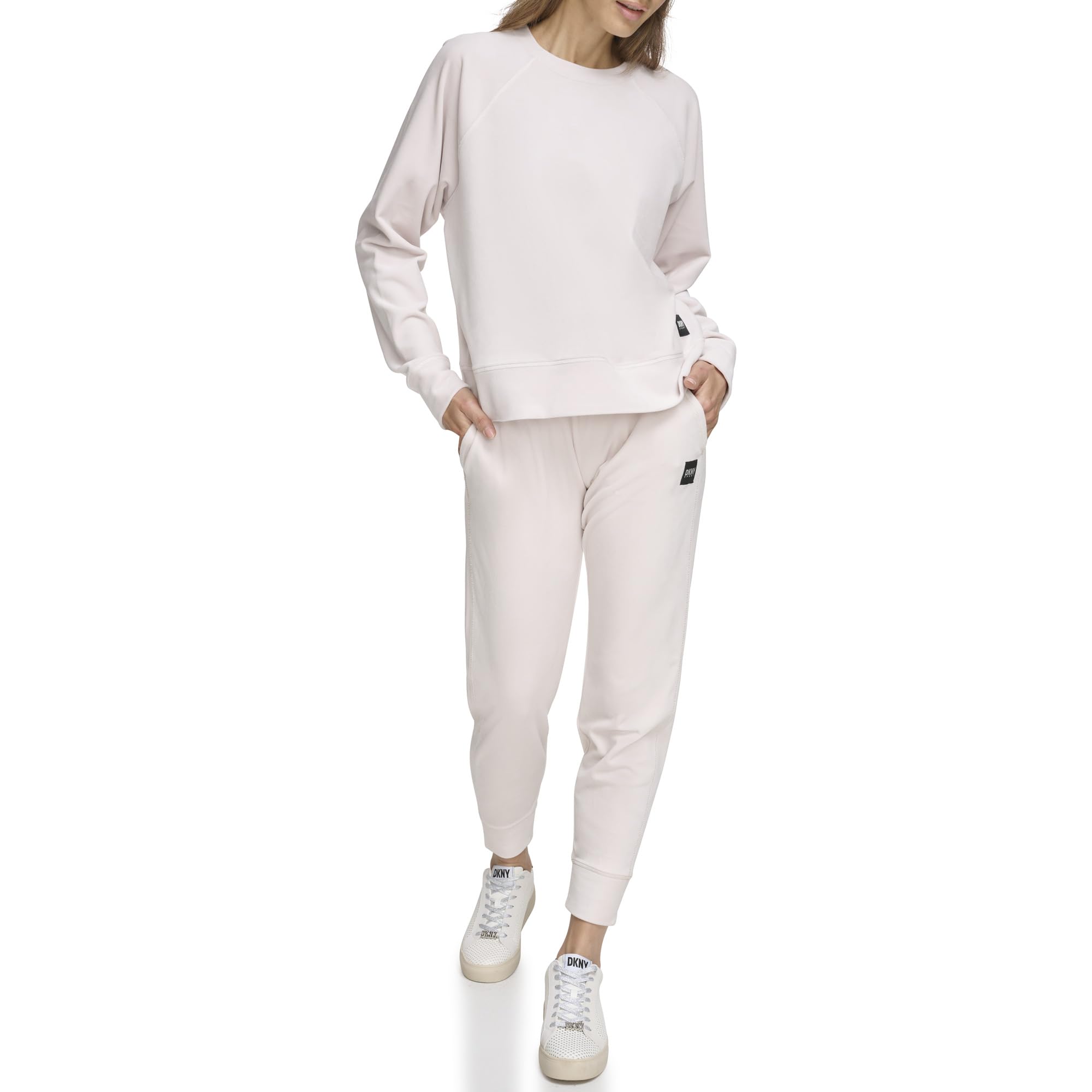 DKNY Women's Platinum Velour Sweater, Sand, Medium, White, M