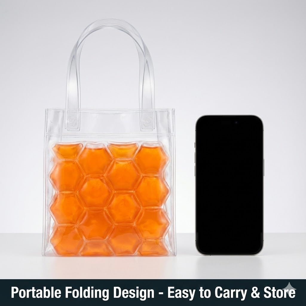 3-Pack Freezable Wine Cooler Bags with Built-in Gel Ice Packs - Portable Hexagon Wine Chiller Sleeve - Reusable Clear Folding Carrier Tote for Champagne, Beer, Picnic & Travel (orange） — Amazon image 7