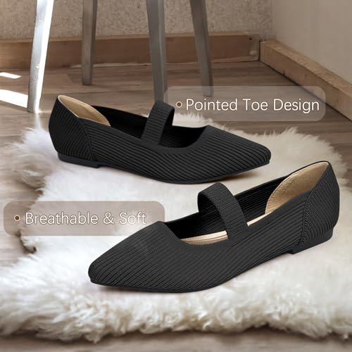 Women's Flats Shoes Pointed Toe Knit Washable Ballet Comfortable Dressy Mary Jane Flat3