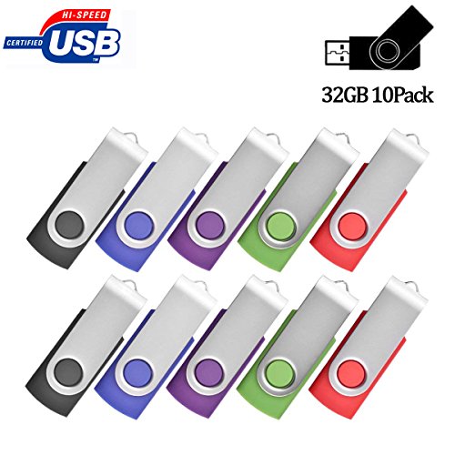 Flash Drive 8GB 10 Pack, Pen Drive AreTop USB2.0 Flash Drive Memory Stick Swivel Thumb Drives for Fold Date Storage (Pack 10Pcs-Multicolors)