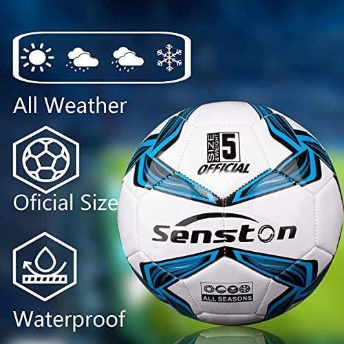 Senston Soccer Foot Ball Match Ball Official Training Football with Pump Size 5 Practice Ball for Youth, White 2