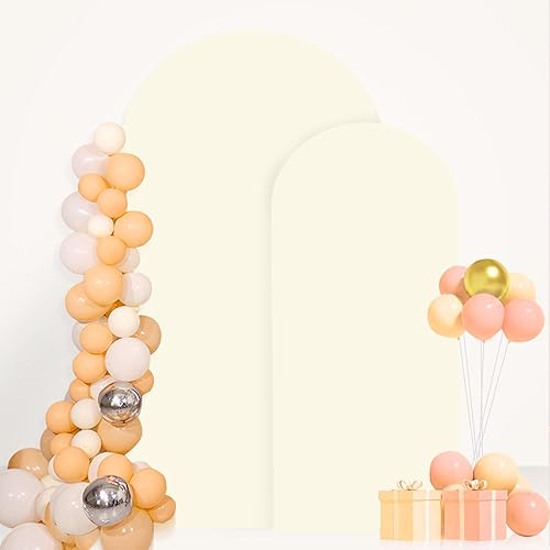 Juego de 2 fundas de arco marfil ajustadas de elastano para arco de boda de 7.2 pies y 6 pies, cubiertas de soporte arqueadas redondas para marco de