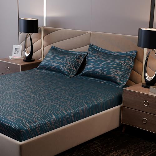 Image of Stoa Paris 350TC Luxture Cotton King Fitted Bedding Set with 2 Pillow Covers, All-Around Elastic Fitted Bedsheet 183cm x 198cm + 30cm Drop, All Season Comfort, Breathable, Panache 2.0 - Teal