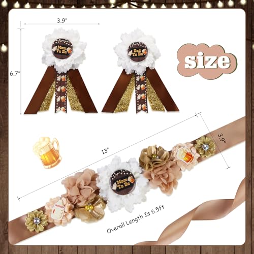 Image of Beer Mug Gender Reveal Maternity Sash Kit, Black Golden Baby Shower Belly Belt and Mom to Be Dad to Be Corsage Pins, New Parents Pregnancy Announcement Photo Props Party Supplies