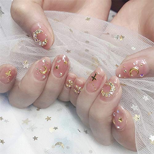 Nude Pink Press Glue on Nails for Girls Women, DiscountOne Astral Designs Fake Nail Tips Glue Medium size Full Cover Flake Nails, Set of 24