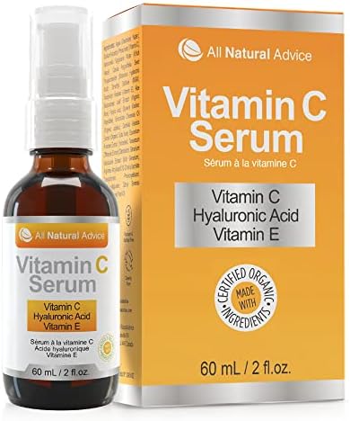Vitamin C Serum For Face - All Natural Advice, with Hyaluronic Acid & Vitamin E – Facial Serum for Deep Hydration - Organic Face Care -Proud Canadian Company (60ml / 2oz)