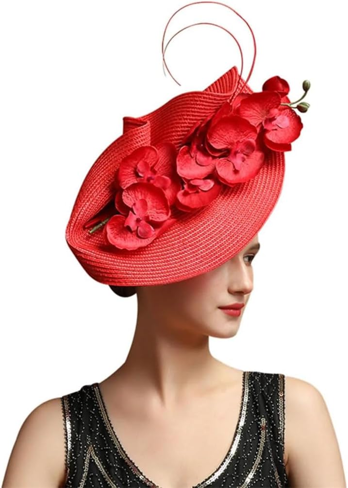Women Fashion Flower Wedding Hat Straw Kentucky-Derby Hats Bride Fascinators Tea Party Hats
