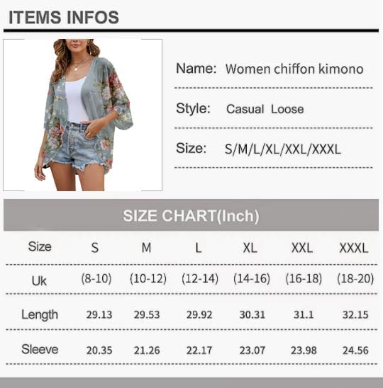 Womens Chiffon Kimono Cardigans Open Front Floral Print Beach Cover up Capes Shee… thumbnail 6