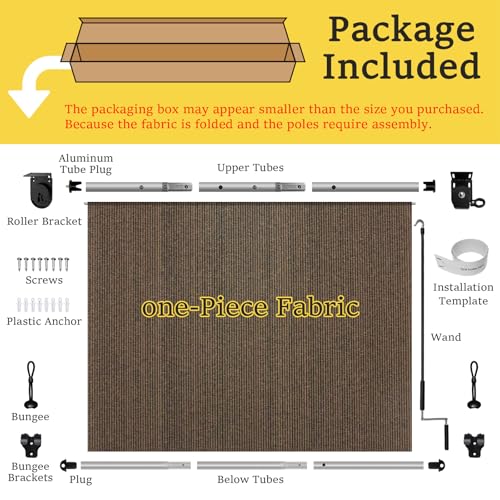 Image of Custom Size 115'' W x 96'' H Outdoor Roller Shades, Cordless Patio Roll Up Outdoor Blinds with UV Protection, Exterior Sun Shade Cloth for Porch, Gazebo, Balcony, Pergola, Mocha
