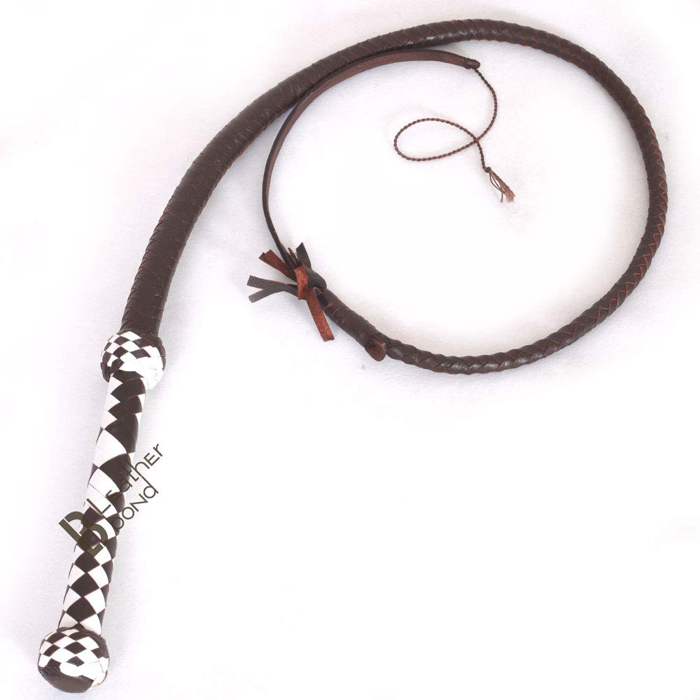 LB'S WHIP Indiana Jones Style 4 Foot 8 Plait Dark Brown Leather Bullwhip Real Cowhide Leather Bull