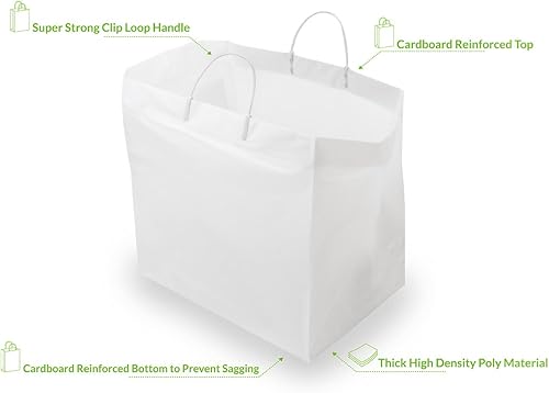 Miniatura 4 de Bolsas para llevar  Paquete de 200 bolsas de plástico blanco grueso con asas y fondo de cartón para servicio de alimentos para llevar restaurantes