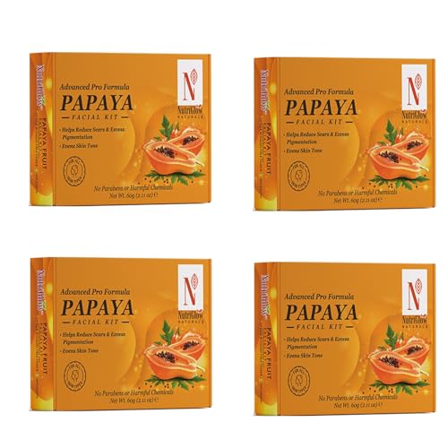 Image of NutriGlow NATURAL'S Advanced Pro Papaya Facial Kit For Toned Up Skin Eliminates Scarring Blemishes & Dark Spot Free Skin, 10gmx6 Each, Pack of 4