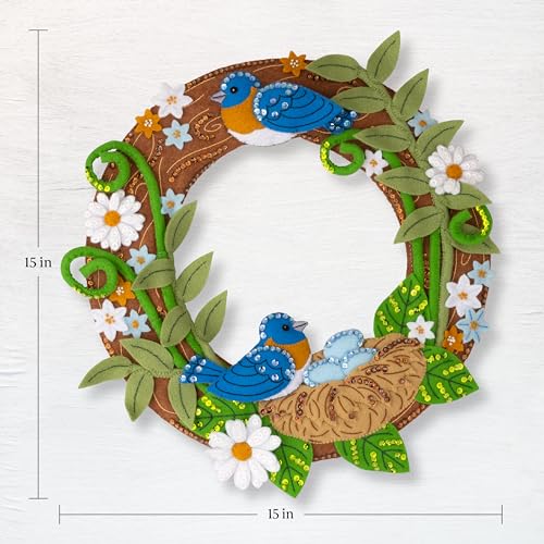Image of Bucilla Felt Applique Wreath Making Kit, Bless This Nest, Perfect for DIY Arts and Crafts, 89672E