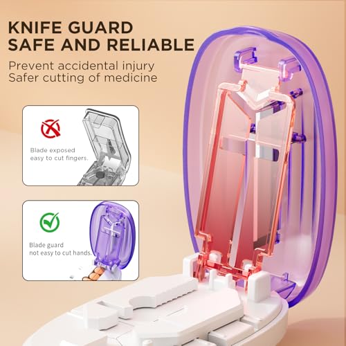 Image of Pill Cutter Splitter for Small and Tiny Pills, 1 /2 1 /4 Pill Splitter for Small Pills,Tablets in Half or Quarters, Accurate and Easy Cutting, Stainless Steel Blade, Back Storage (Purple)
