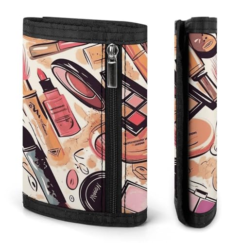 Cosmetic And Makeup Theme Pattern Trifold Wallet for Men - Money Clip Slim Wallets with Multiple Card Slots Minimalist Small Front Pocket Wallet for Everyday Carry3
