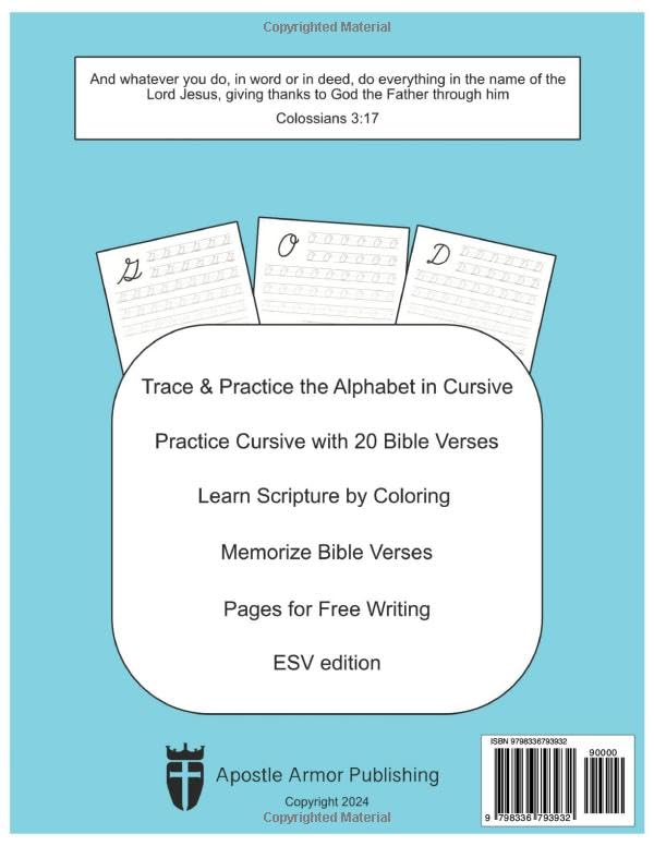Cursive Handwriting Practice with Memory Bible Verses for Kids: Learn the scripture of God by Reading, Writing Cursive and Tracing ESV Bible Verses Christian Homeschool Activity Workbook - Image 2