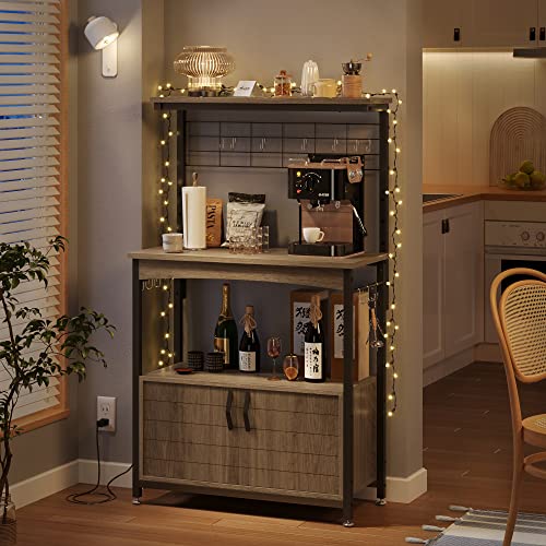 Bestier Microwave Stand with Storage Cabinet, Height-Adjustable Bakers Racks for...