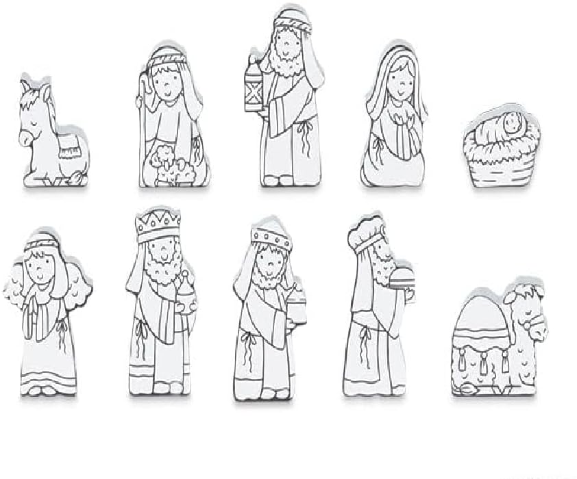 burton+BURTON Color Me Nativity Table Scene Figurine, Set of 10, Holiday Season Decoration