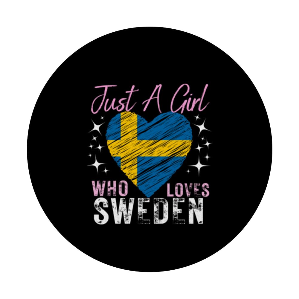 Sweden Just A Girl Who Loves Sweden Heart Flag for Girls PopSockets Swappable PopGrip, Black - Image 3