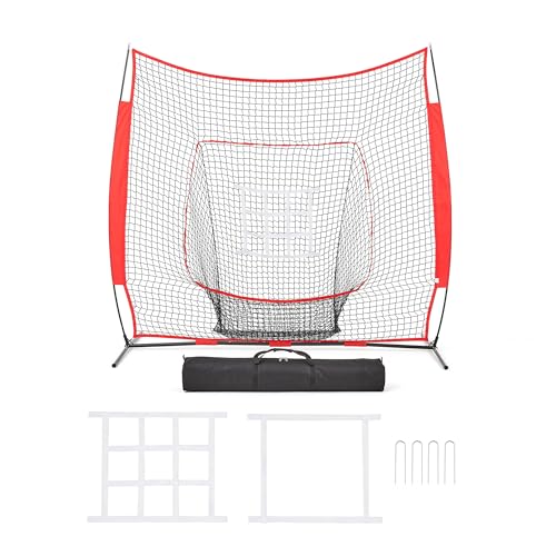 Amazon Basics Portable Baseball & Softball Hitting Pitching Practice Net with Strike Zone Target 7 x 7 ft